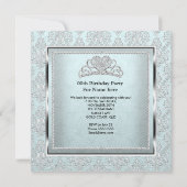 ライトブルーエレガントダマスクシルバーティアラ誕生日 招待状 (裏面)