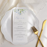 ライトブルーエレガントフローラのメ結婚ニュー メニュー<br><div class="desc">ライトブルーの水色の花と緑のトップと、ライトブルーの書道のフォントの見出し"メニュー"を持つエレガントな結婚式のメニュ縁どー、あなたの名前で編集結婚し、日付とメニュー。クリックカスタマイズはレイアウトを調整する。</div>