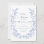 ライトブルーエレガントフローラブライダルシャワー招待 招待状 (正面)