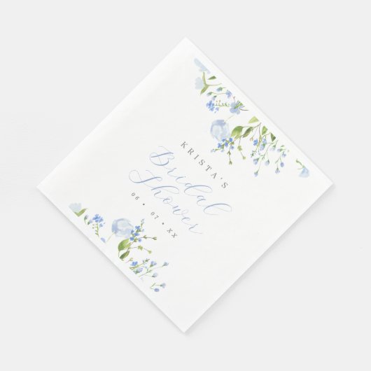 ライトブルーエレガントフローラブライダルシャワー スタンダードランチョンナプキン (角)