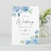 ライトブルーエレガントフローラベビーブルーボー結婚ホズ 招待状 (スタンド正面)