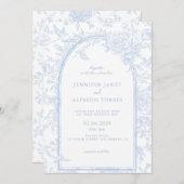 ライトブルーエレガントフローラ結婚ズ 招待状 (正面/裏面)