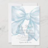 ライトブルーエレガントボウ赤ちゃんシャワー 招待状 (正面)