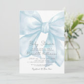 ライトブルーエレガントボウ赤ちゃんシャワー 招待状 (スタンド正面)