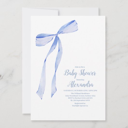 ライトブルーエレガントボウ 招待状 (正面)