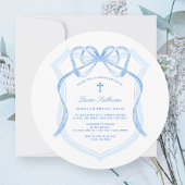 ライトブルーエレガントボークレストバプテスマ 招待状