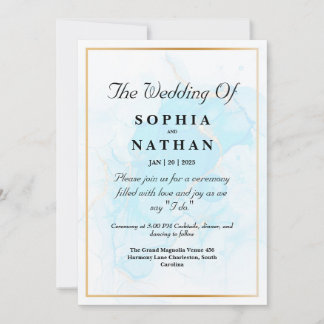 ライトブルーエレガントマーブル結婚式招待状 招待状