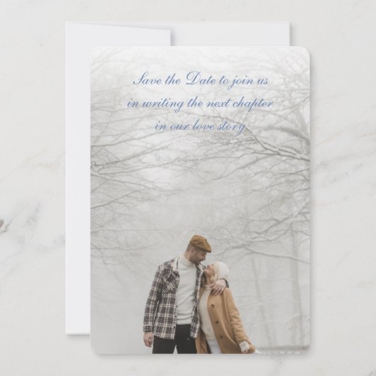 ライトブルーエレガントライブラリ結婚式の日付を保存 招待状 (裏面)