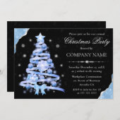 ライトブルーエレガントリボンツリークリスマスパーティー 招待状 (正面/裏面)