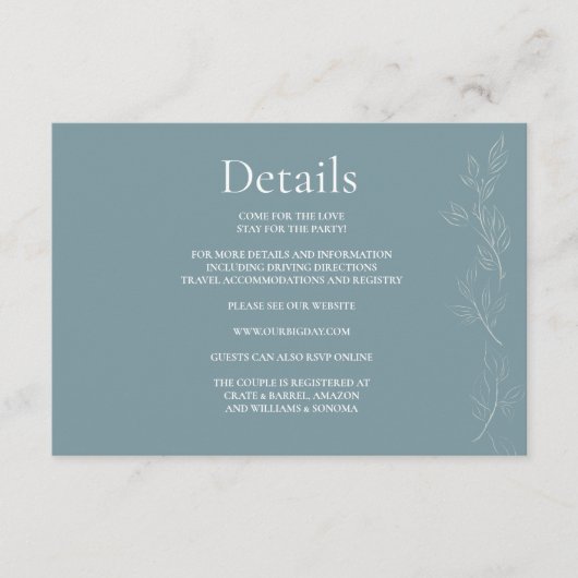 ライトブルーエレガントリーフエンクロージャカード詳細 エンクロージャーカード (正面)