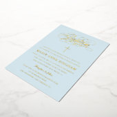 ライトブルーエレガント書道バプテスマ金ゴールド 箔招待状 (回転した状態)