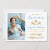 ライトブルーエレガント金ゴールドクラウン写真キンセアニェラ 招待状 (正面)
