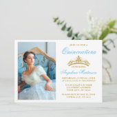 ライトブルーエレガント金ゴールドクラウン写真キンセアニェラ 招待状 (スタンド正面)