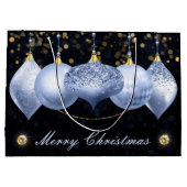 ライトブルーエレガント&金ゴールドバウブルズメリークリスマス ラージペーパーバッグ (裏面)