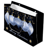 ライトブルーエレガント&金ゴールドバウブルズメリークリスマス ラージペーパーバッグ (正面アングル)