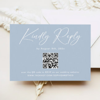 ライトブルーエレガントQRコードウェディングRSVP エンクロージャーカード