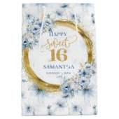 ライトブルーエレガントSweet sixteen金ゴールドグリッターバッグ ミディアムペーパーバッグ (正面)