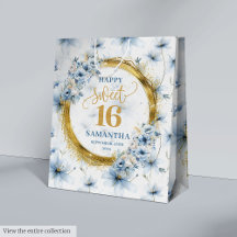 ライトブルーエレガントSweet sixteen金ゴールドグリッターバッグ