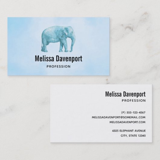ライトブルーエレファントオンドリームブルーの水彩 名刺 (正面/裏面)