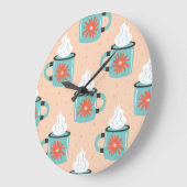 ライトブルーカップシームレスパターン。 ラージ壁時計 (傾斜)