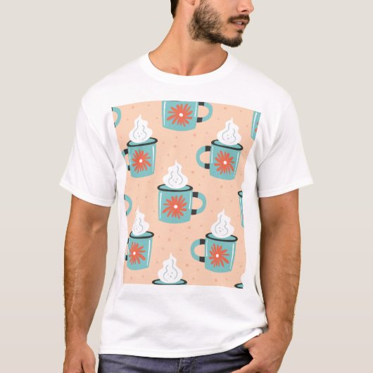 ライトブルーカップシームレスパターン。 Tシャツ (正面)