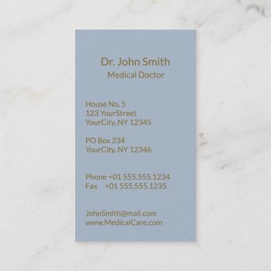 ライトブルーカドゥセウスフェイクゴールドフォイルストライプメディカル 名刺 (裏面)