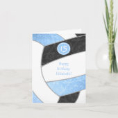 ライトブルーガーリーブラックバレーボール誕生日 カード (正面)