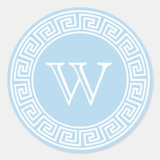 ライトブルーギリシャ鍵モノグラム封筒用シール ラウンドシール (正面)