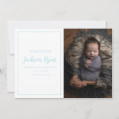 ライトブルーギンガムチェックパターンフォト誕生 案内状 (正面)