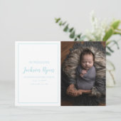 ライトブルーギンガムチェックパターンフォト誕生 案内状 (スタンド正面)