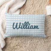 ライトブルーギンガム子供部屋枕の名前 ランバークッション (ブランケット)