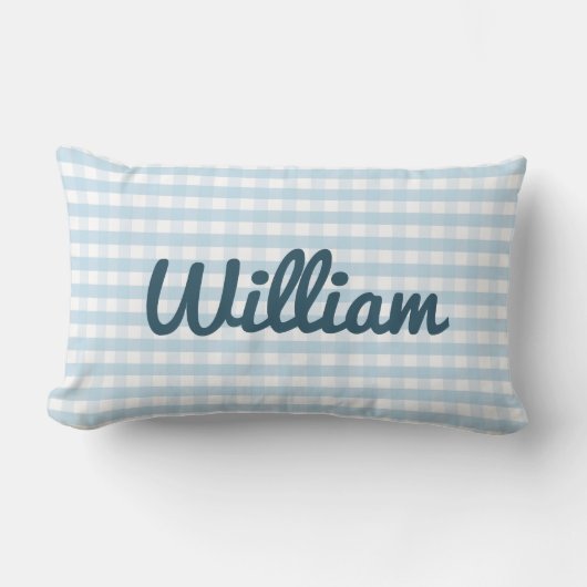 ライトブルーギンガム子供部屋枕の名前 ランバークッション (正面)