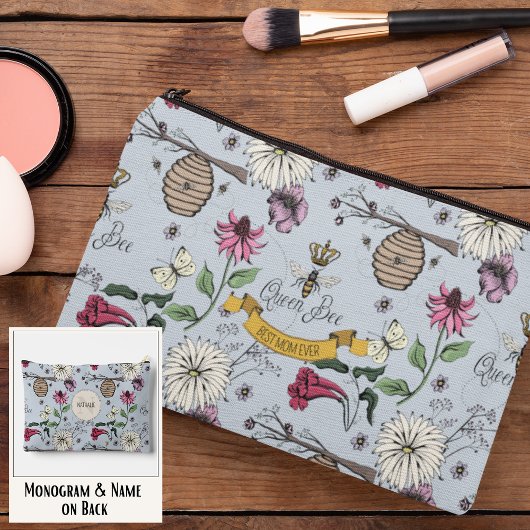 ライトブルークイーンビー&金ゴールドクラウンマ最高のマイバー アクセサリーポーチ