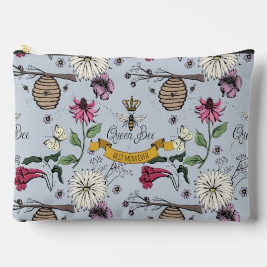 ライトブルークイーンビー&金ゴールドクラウンマ最高のマイバー アクセサリーポーチ (正面)