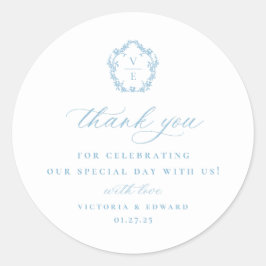 ライトブルークレストモノグラム結婚の感謝 ラウンドシール