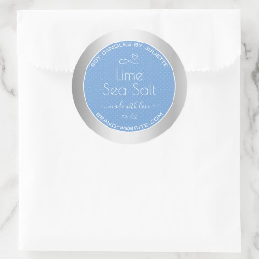 ライトブルークールシルバーエフェクトライム海塩ラベル ラウンドシール (バッグ)