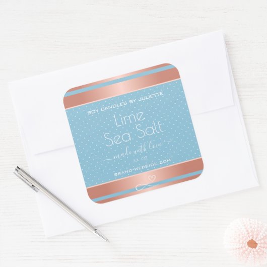 ライトブルークールバラ金ゴールド効果海塩ラベル スクエアシール (封筒)