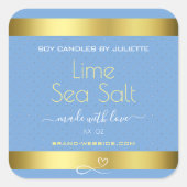 ライトブルークール金ゴールド効果ライム海塩ラベル スクエアシール (正面)