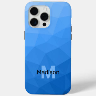 ライトブルーグラデーションジオメトリックメッシュパターンモノグラム iPhone 15 PRO MAXケース
