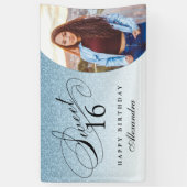 ライトブルーグリッタースウィート16パーソナライズされた写真 横断幕 (縦)