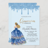 ライトブルーグリッタードリップスドレスガールキンセアニェラ 招待状 (正面/裏面)