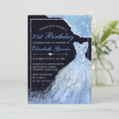 ライトブルーグリッタードレス&グラムエッジ21stバースデー 招待状 (スタンド正面)