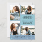 ライトブルーグリッターハローフォトコラージュスウィート16 招待状 (裏面)