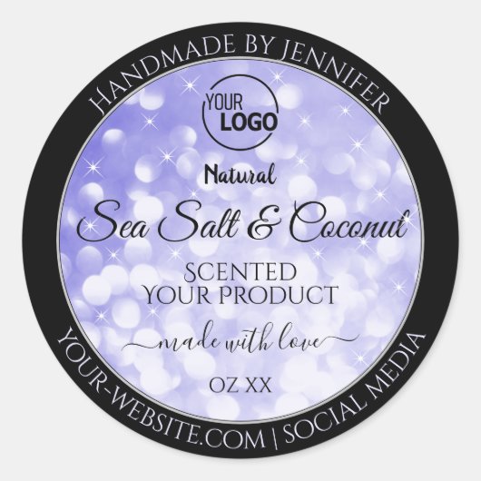 ライトブルーグリッター製品のパッケージロゴラベル ラウンドシール (正面)
