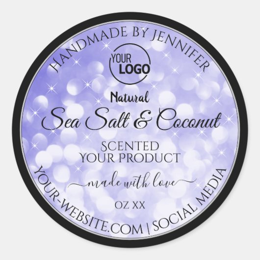 ライトブルーグリッター製品のパッケージロゴラベル ラウンドシール (正面)