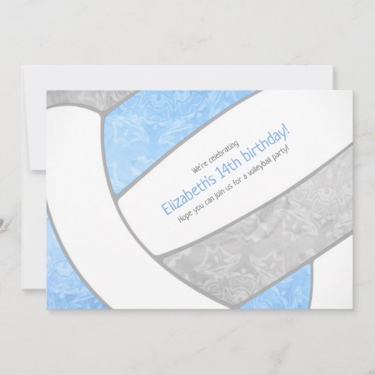 ライトブルーグレーガーリーバレーボール誕生日パーティー 招待状 (正面)