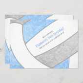 ライトブルーグレーガーリーバレーボール誕生日パーティー 招待状 (正面/裏面)