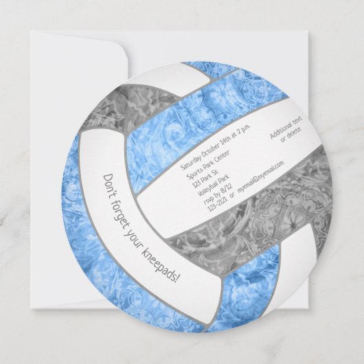 ライトブルーグレーガーリーバレーボール誕生日パーティー 案内状 (裏面)