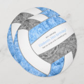 ライトブルーグレーガーリーバレーボール誕生日パーティー 案内状 (正面/裏面)