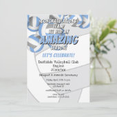 ライトブルーグレーチームカラーキッズバレーボールパーティー 招待状 (スタンド正面)